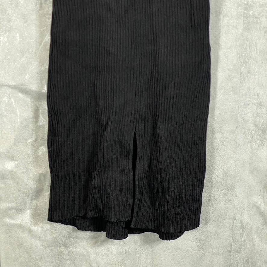 GUESS Women's Jet Black V-Neck Ribbed Engineered Bodycon Midi Dress SZ S