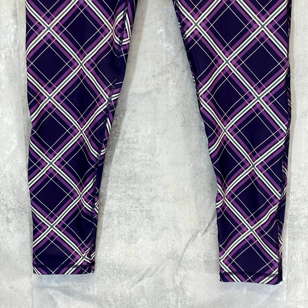 BCBGENERATION Women's Black-Purple Plaid High-Rise Pull-On Stretch Crop Leggings SZ M