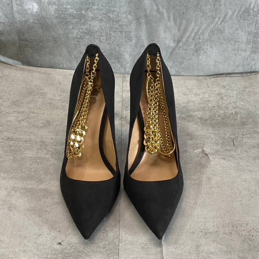 INC INTERNATIONAL CONCEPTS Women's Black Micro Sadelle Chain-Detail Pumps SZ 9