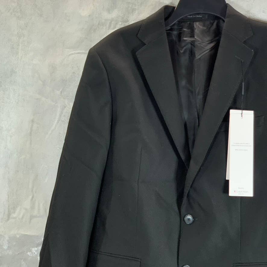CALVIN KLEIN Men's Black Textured Long Slim-Fit Two-Button Suit Jacket SZ 40L
