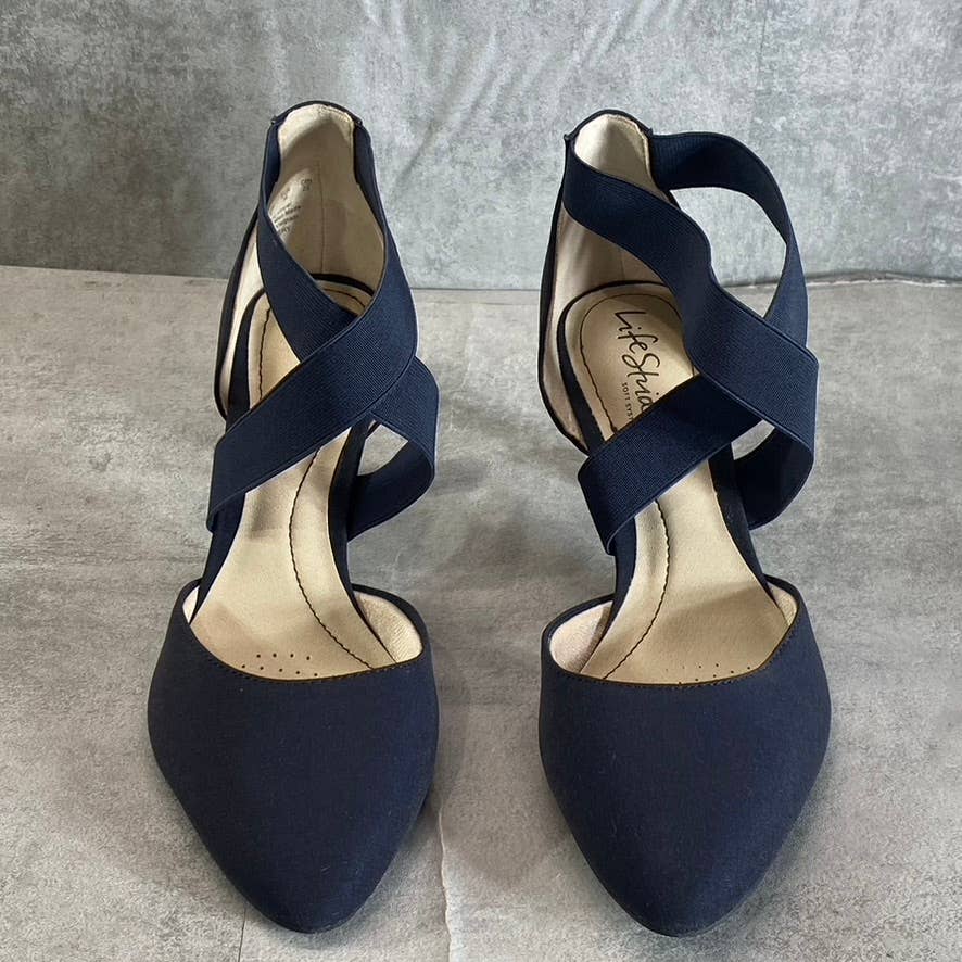 LIFESTRIDE Women's Navy Gallery Almond-Toe Elastic Strap Slip-On Pumps SZ 8