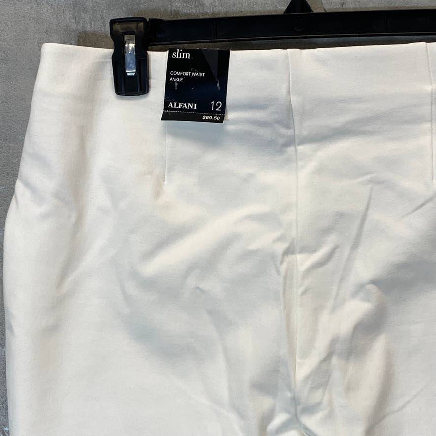 ALFANI Women's Bright White Comfort High-Rise Fringe-Hem Pull-On Pants SZ 12