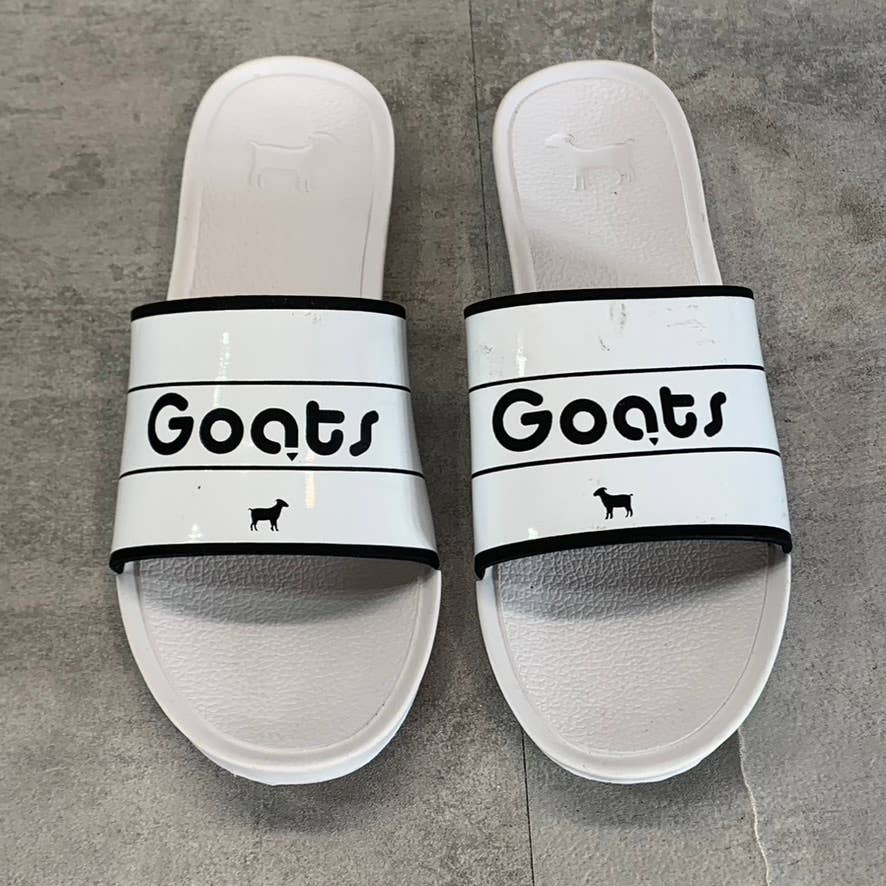 GOATS Big Kid's White/Black The Slide Logo Slide Sandals SZ 2.5