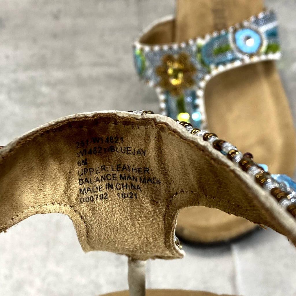 WHITE MOUNTAIN Women's Beige Beaded Bluejay Wedge Slip-On Thong Sandals SZ 6