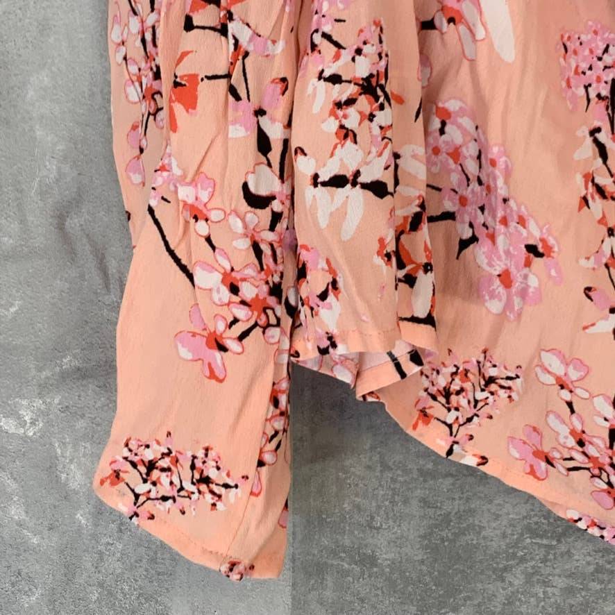 CUPCAKES AND CASHMERE Peach Parfait Printed Off-The-Shoulder Long Sleeve Top SZ XL