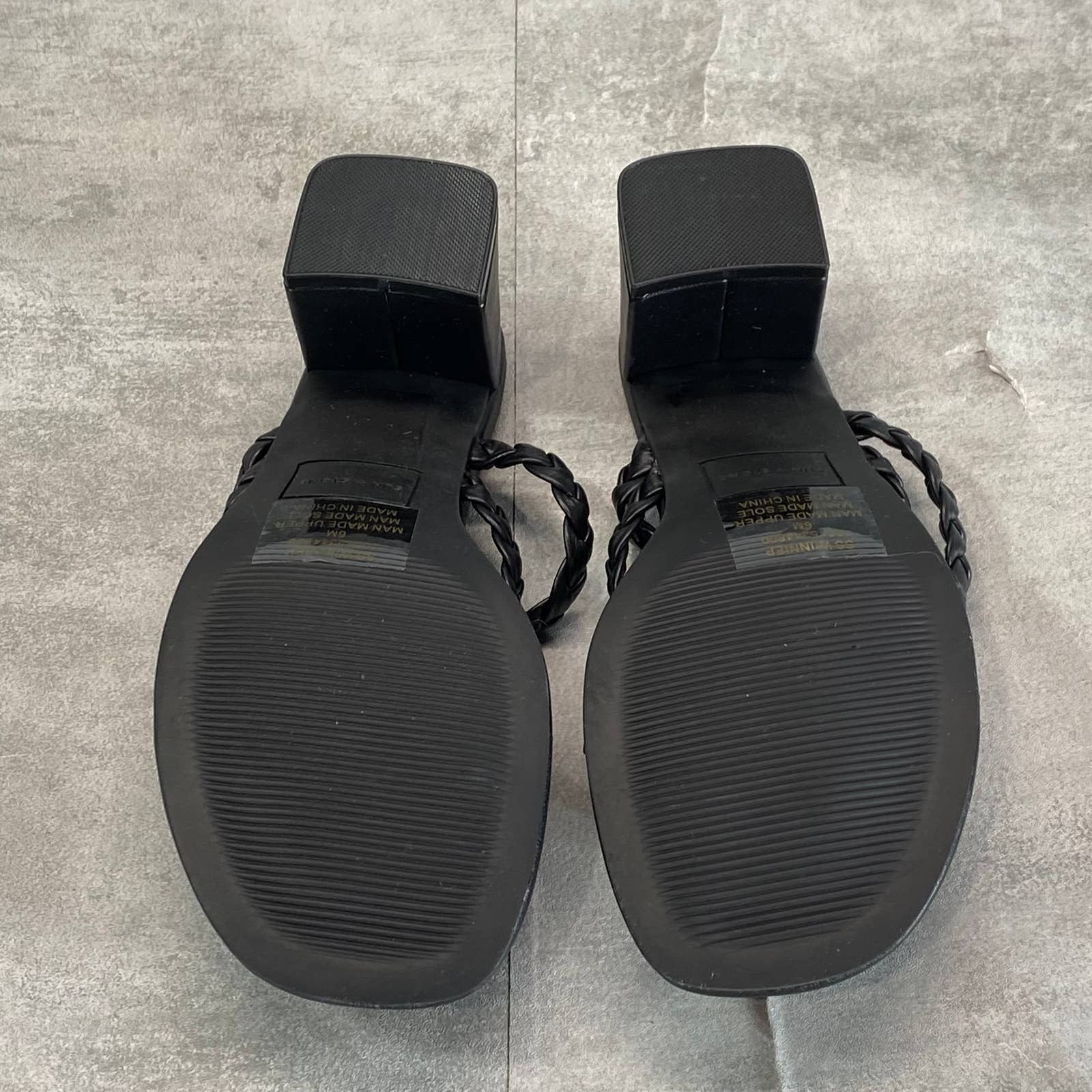 SUN+STONE Women's Black Wiinie Braided Round-Toe Block-Heel Dress Sandals SZ 6