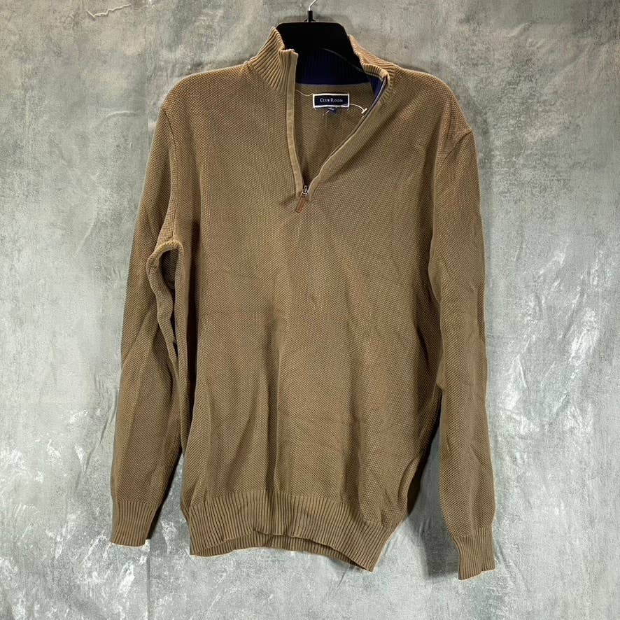 CLUB ROOM Men's Cracked Walnut Quarter-Zip Stand-Collar Textured Sweater SZ S