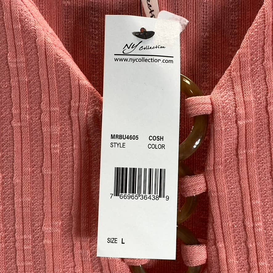 NY COLLECTION Women's Conch Shell V-Neck Triple-Ring Sleeveless Ribbed Tunic Top