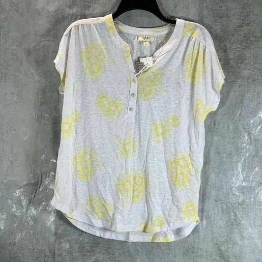 STYLE & CO Women's Yellow Combo Spring Escape Floral-Print Henley Top SZ M