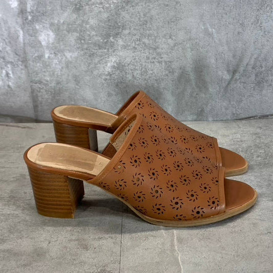 JACK ROGERS Women's Mocha Leather Ronnie Perforated Peep-Toe Sandals SZ 7