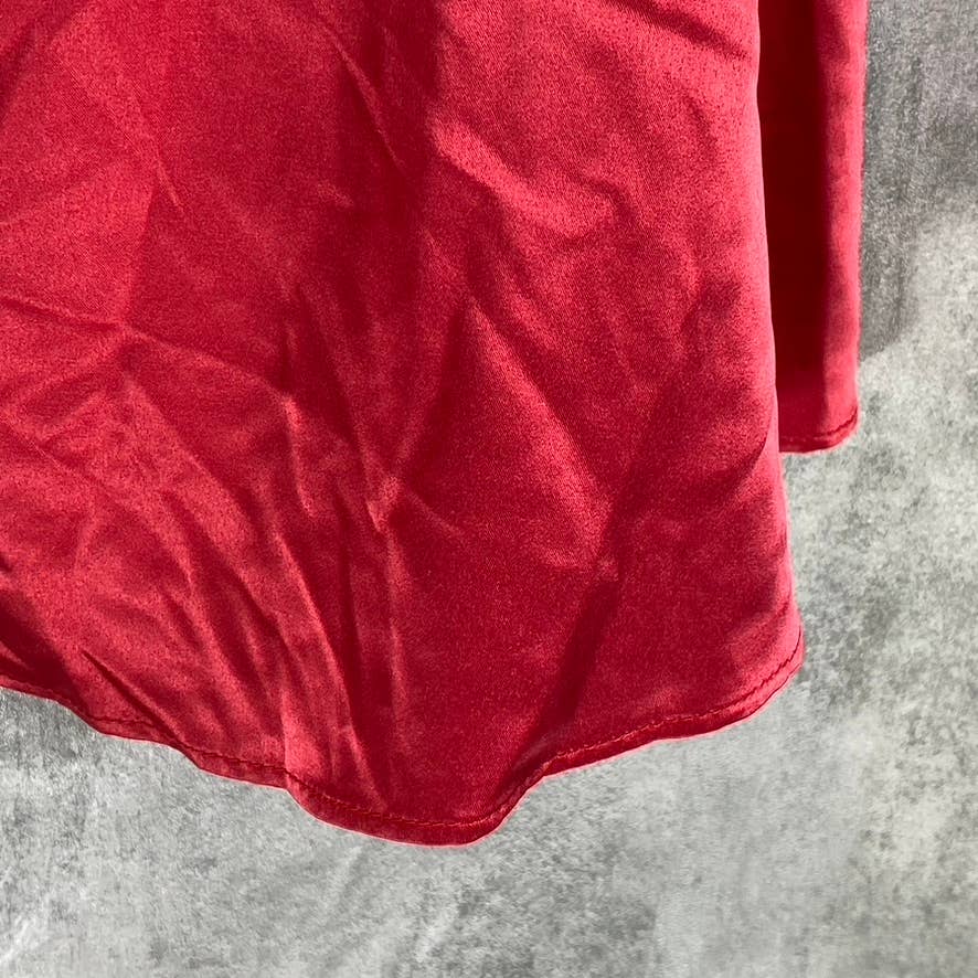 B. DARLIN Juniors' Crimson Red Satin V-Neck Lace-Back Pocketed Mini Dress SZ 1/2