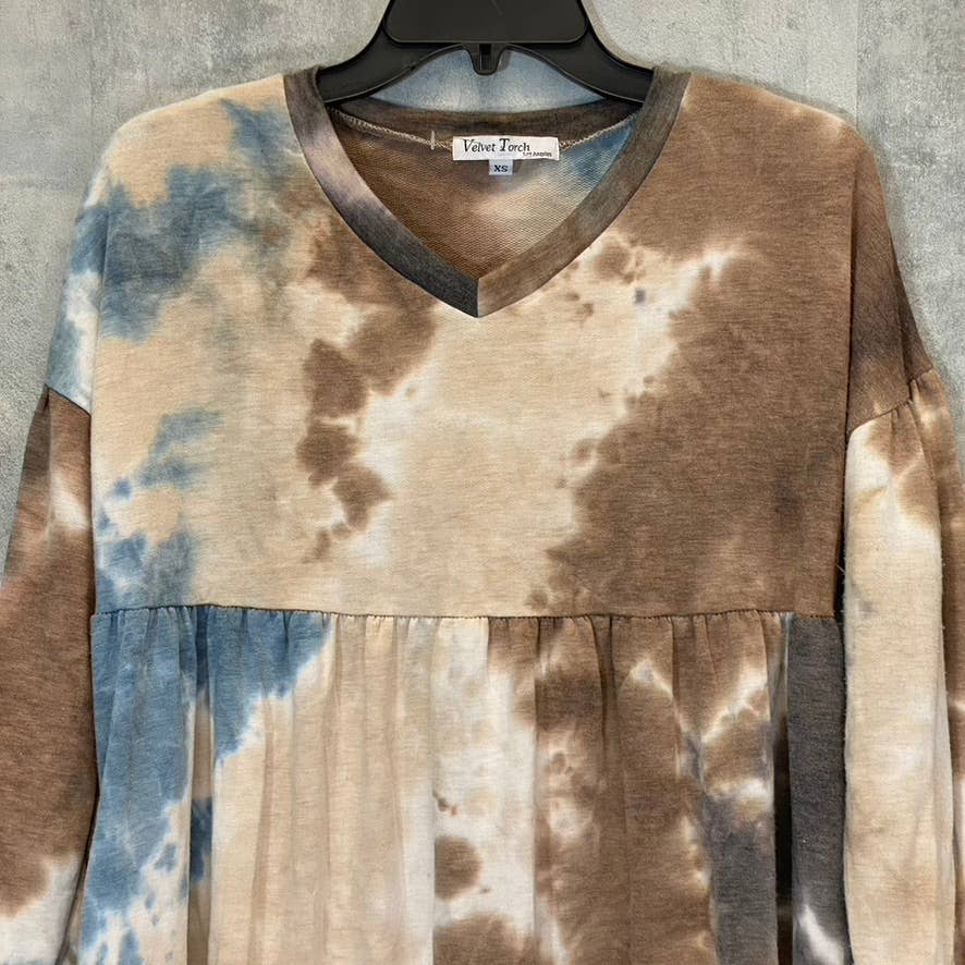 VELVET TORCH Women's Coco Tie-Dye V-Neck Long Sleeve A-Line Mini Dress SZ XS