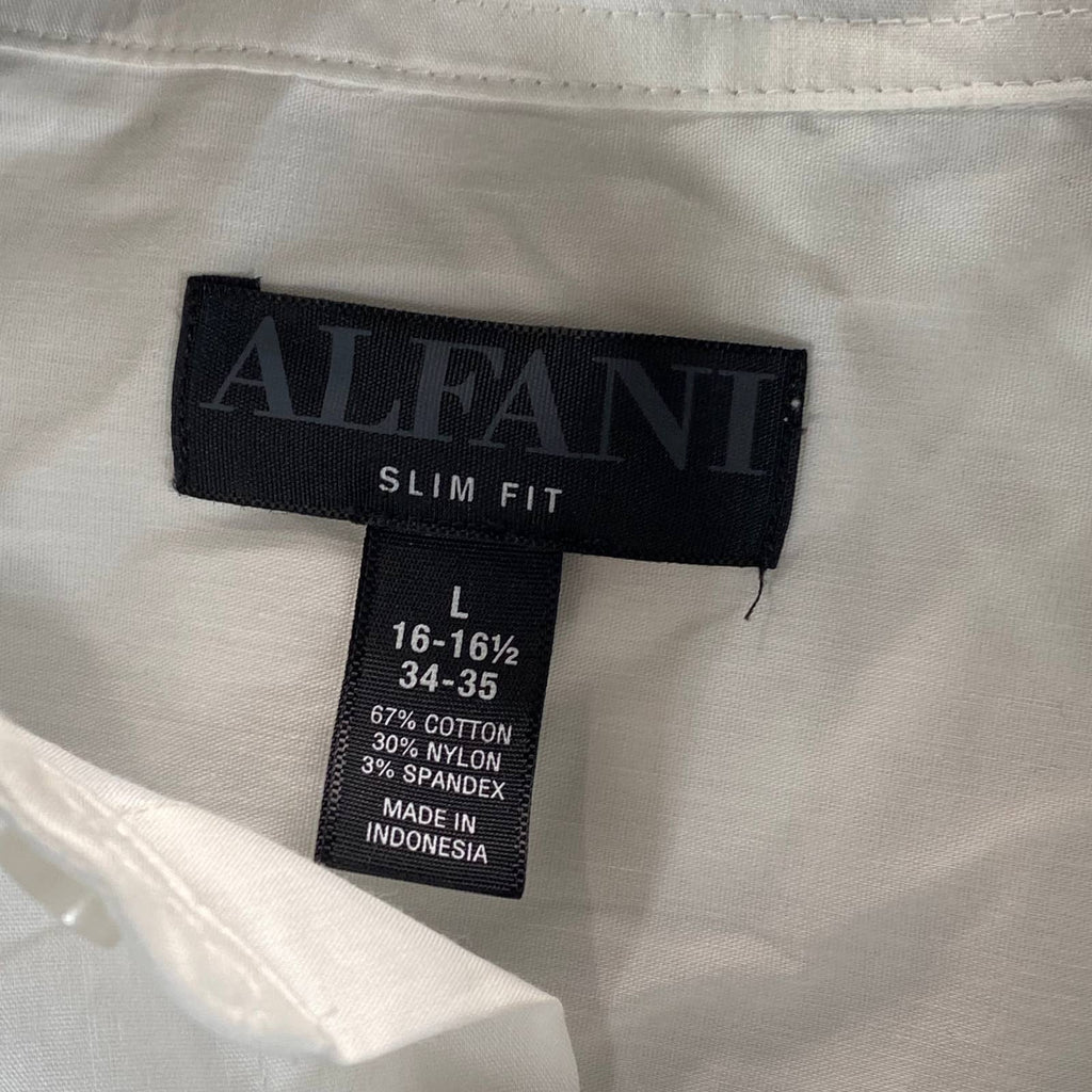 ALFANI Men's White Slim-Fit 2-Way Stretch Button-Up Long-Sleeve Dress Shirt SZ L