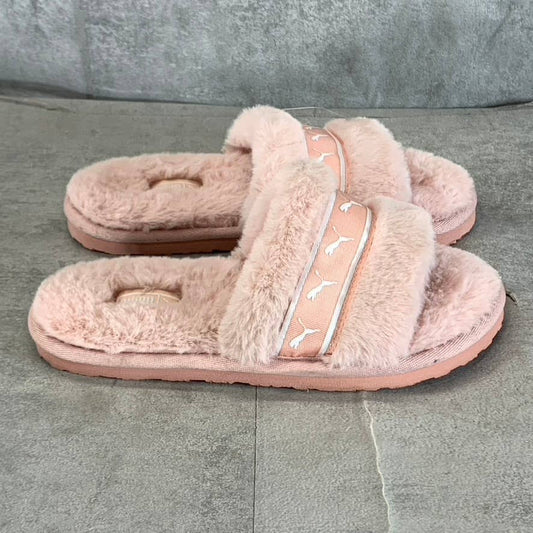 PUMA Women's Lotus-Puma White Faux-Fur Fluff Remix Slide Slippers SZ 5