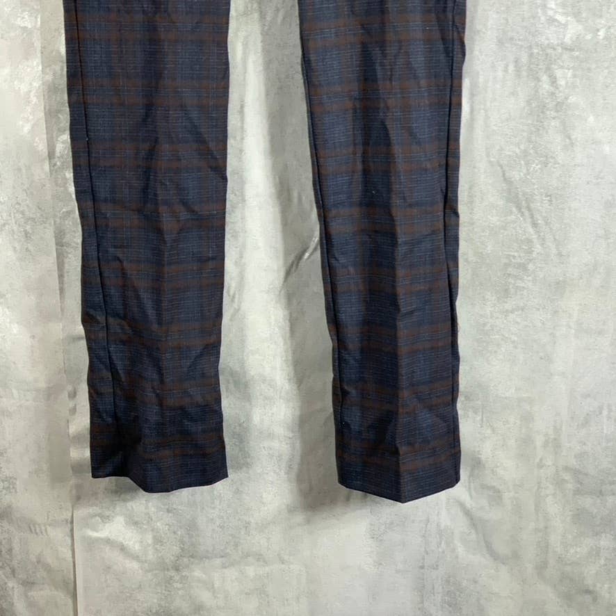 TOMMY HILFIGER Men's Navy-Brown Plaid TH-Flex Stretch Modern-Fit Pants SZ 30X32