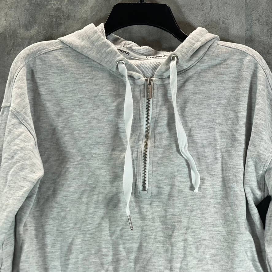 CALVIN KLEIN Women's Light Grey Half-Zip Drop Shoulder Pullover Hoodie SZ N/A