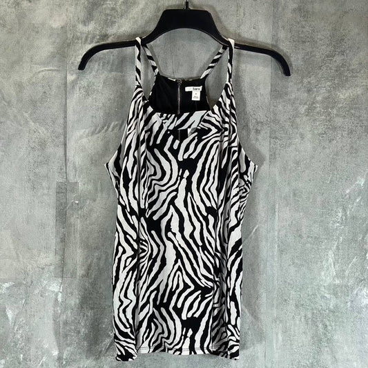 BAR III Women's Black-White Zebra Printed V-Neck Zip-Back Tank Top SZ S