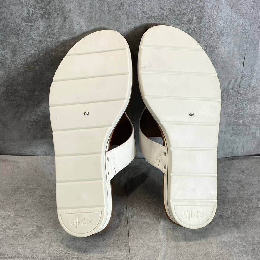 STYLE & CO Women's White Smooth Emmaa Round-Toe Thong Slide Sandals SZ 10