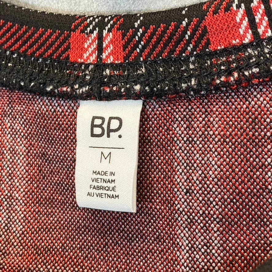 BP. Women's Black-Red Aurora Plaid Crewneck Cutout Short Sleeve Top SZ M