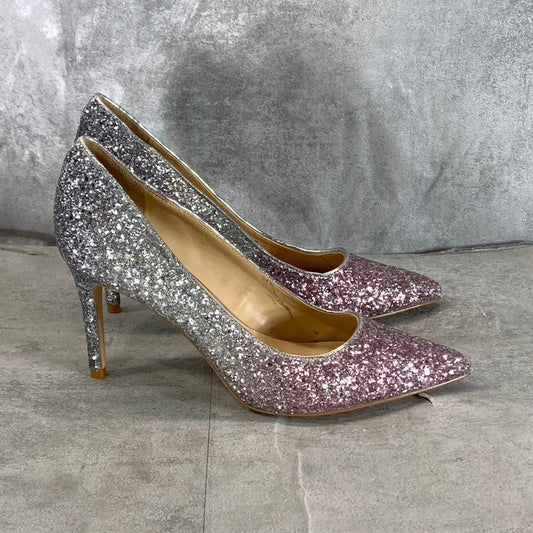 MARC FISHER Women's Silver/Pink Ombre Glitter Darreny Pointed-Toe Pumps SZ 9