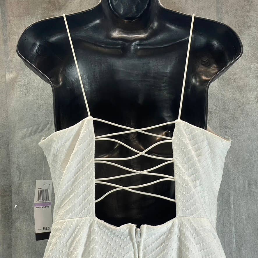 CITY STUDIO Juniors' Ivory V-Neck Lace-Up-Back Textured Fit & Flare Mini Dress