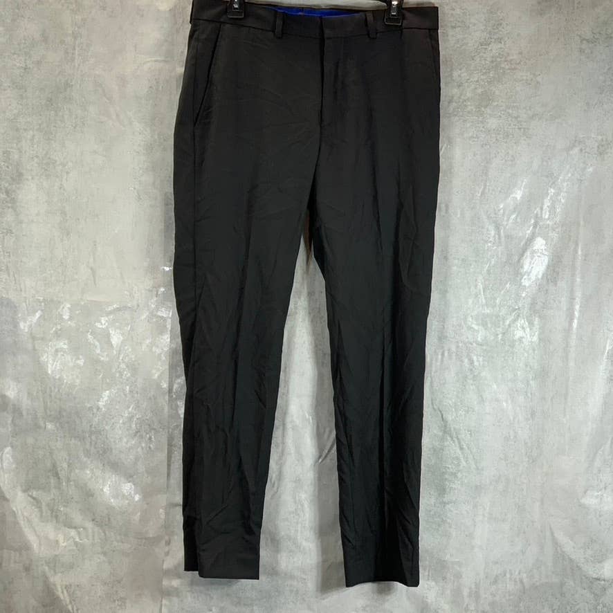 REACTION KENNETH COLE Men's Solid Black Flat Front Dress Pants SZ 33X30