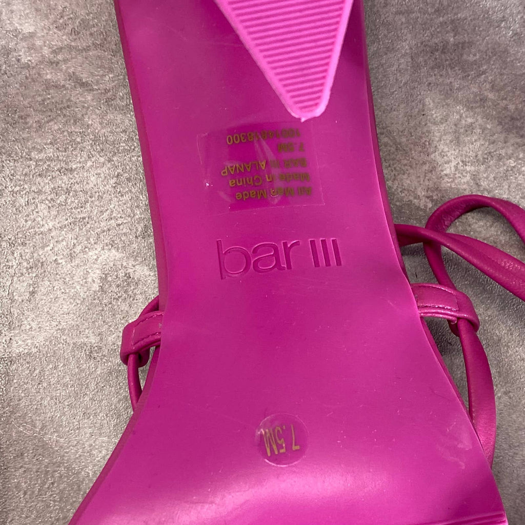 BAR III Women's Pink Smooth Alana Tie-Up Geo-Heel Square-Toe Sandals SZ 7.5