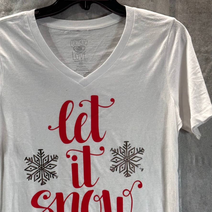 COZY ROZY Women's White/Red Let It Snow 2-Piece Short Holiday Pajamas SZ M