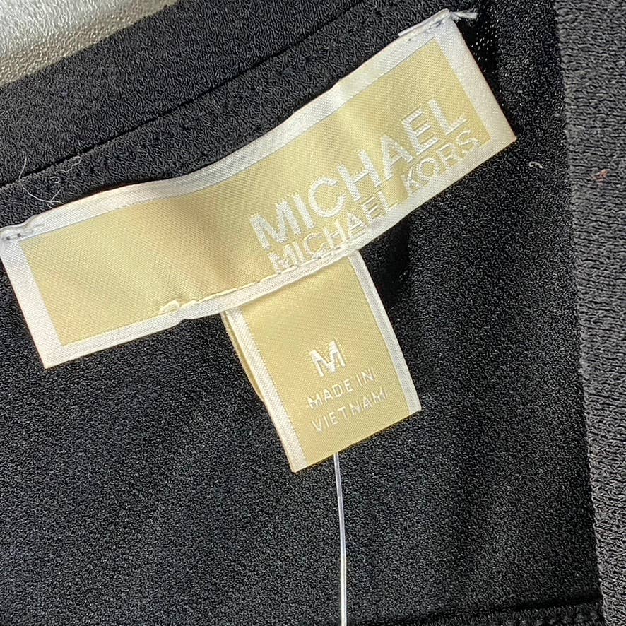 MICHAEL MICHAEL KORS Women's Deep Black Mixed-Mesh Short-Sleeve Mini Dress SZ M