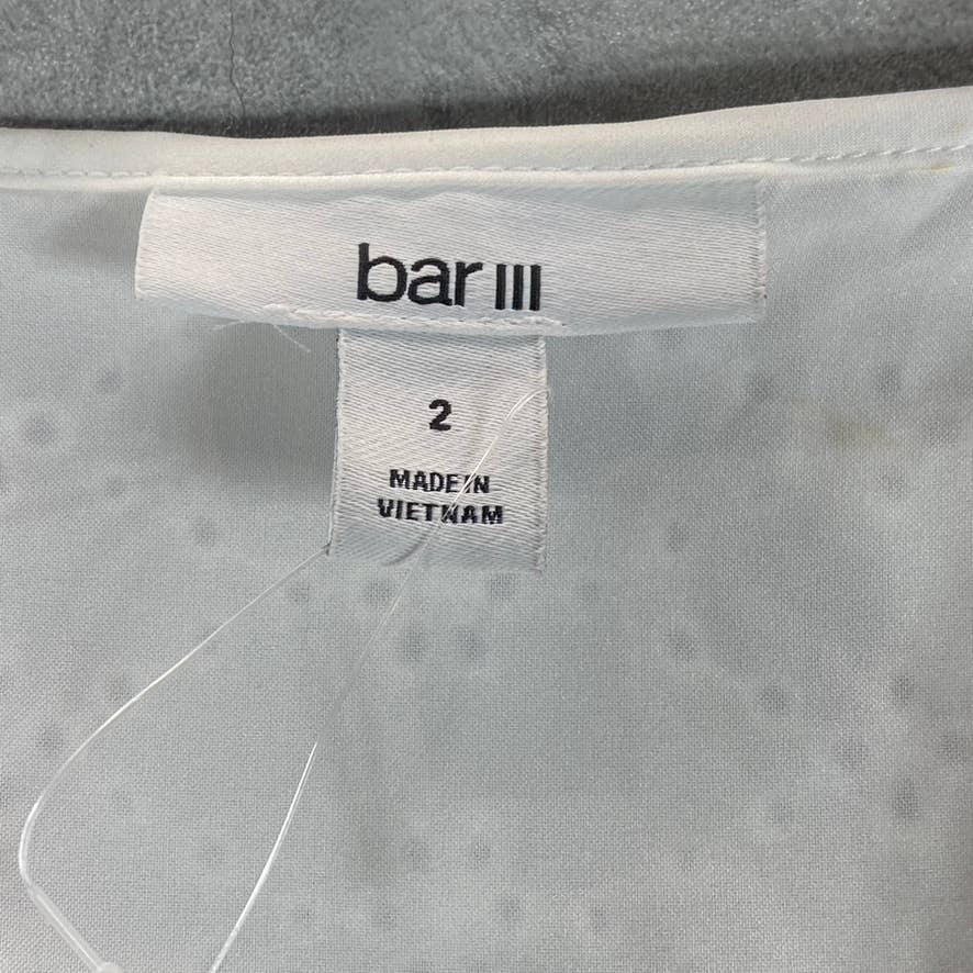 BAR III Women's Bright White Eyelet Ruched V-Neck Flutter Short Sleeve Dress