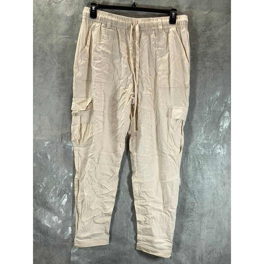 INC Women's Cashmere Cream EARTH Cargo High-Rise Zipper-Hem Joggers SZ L