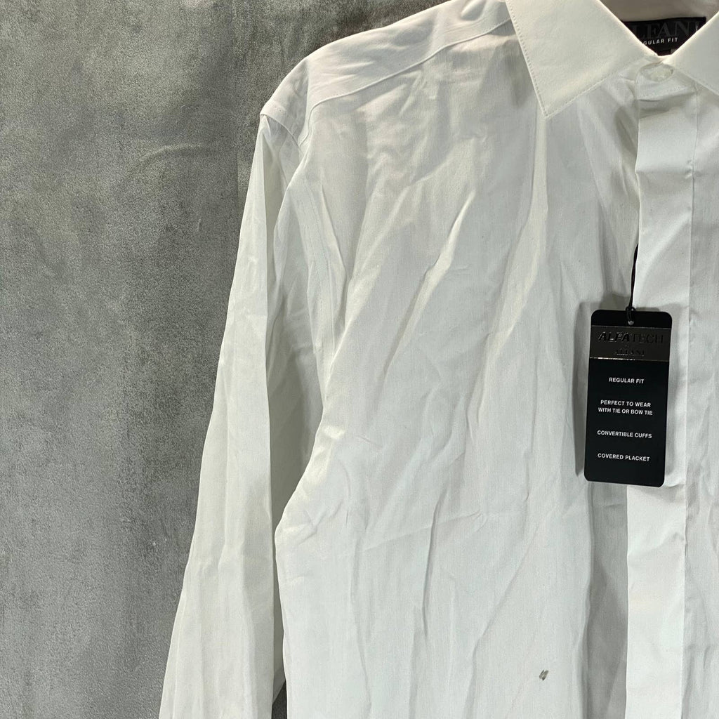 ALFANI AlfaTech Men's White Solid Regular-Fit Dress Shirt SZ S(14-14.5 32/33)