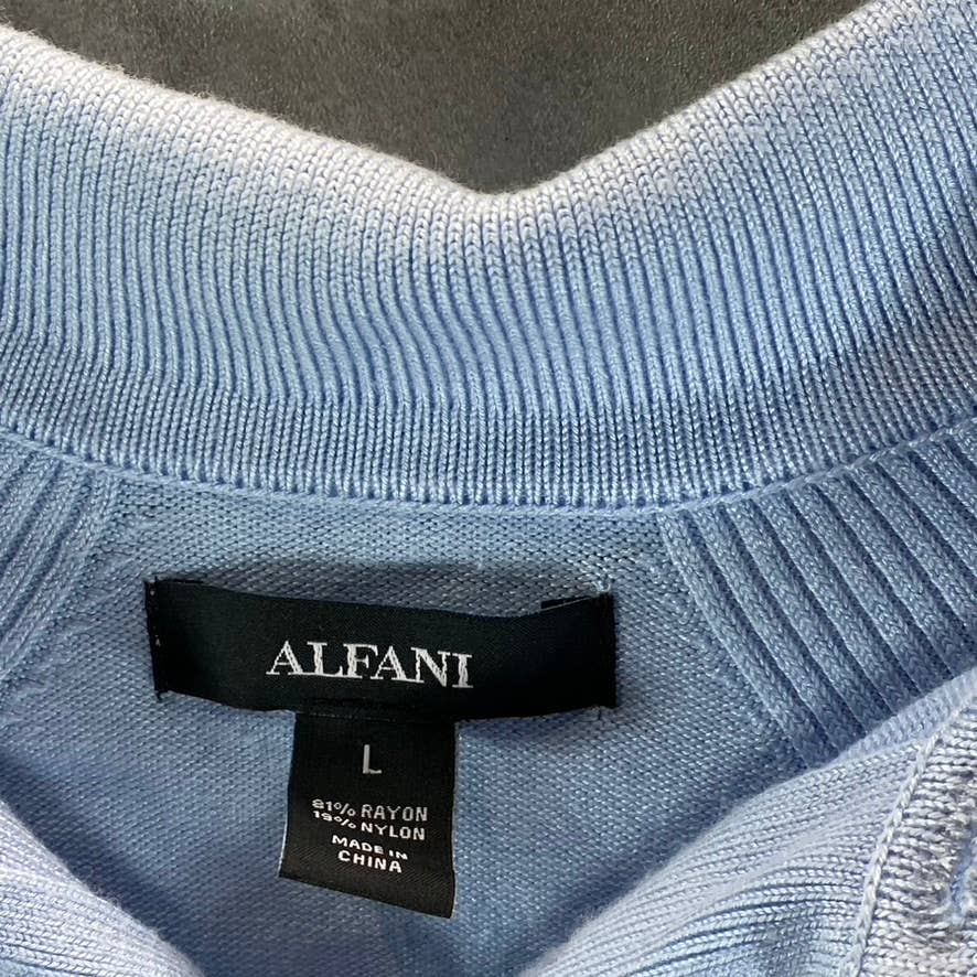 ALFANI Men's Light Blue Rib Raglan 3-Button Short-Sleeve Polo Shirt SZ L