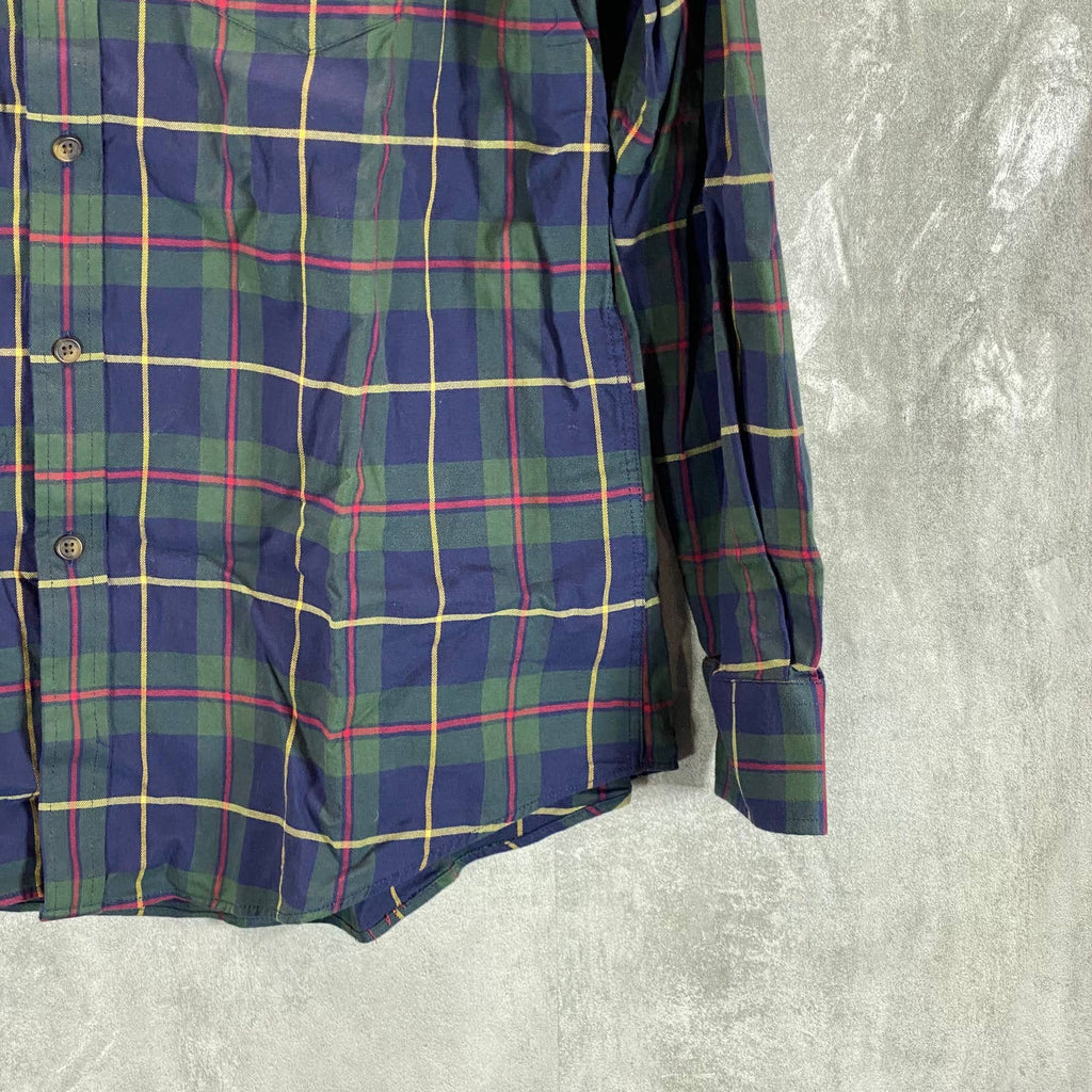 CLUB ROOM Men's Blue Plaid Regular-Fit Button-Up Long-Sleeve Shirt SZ L