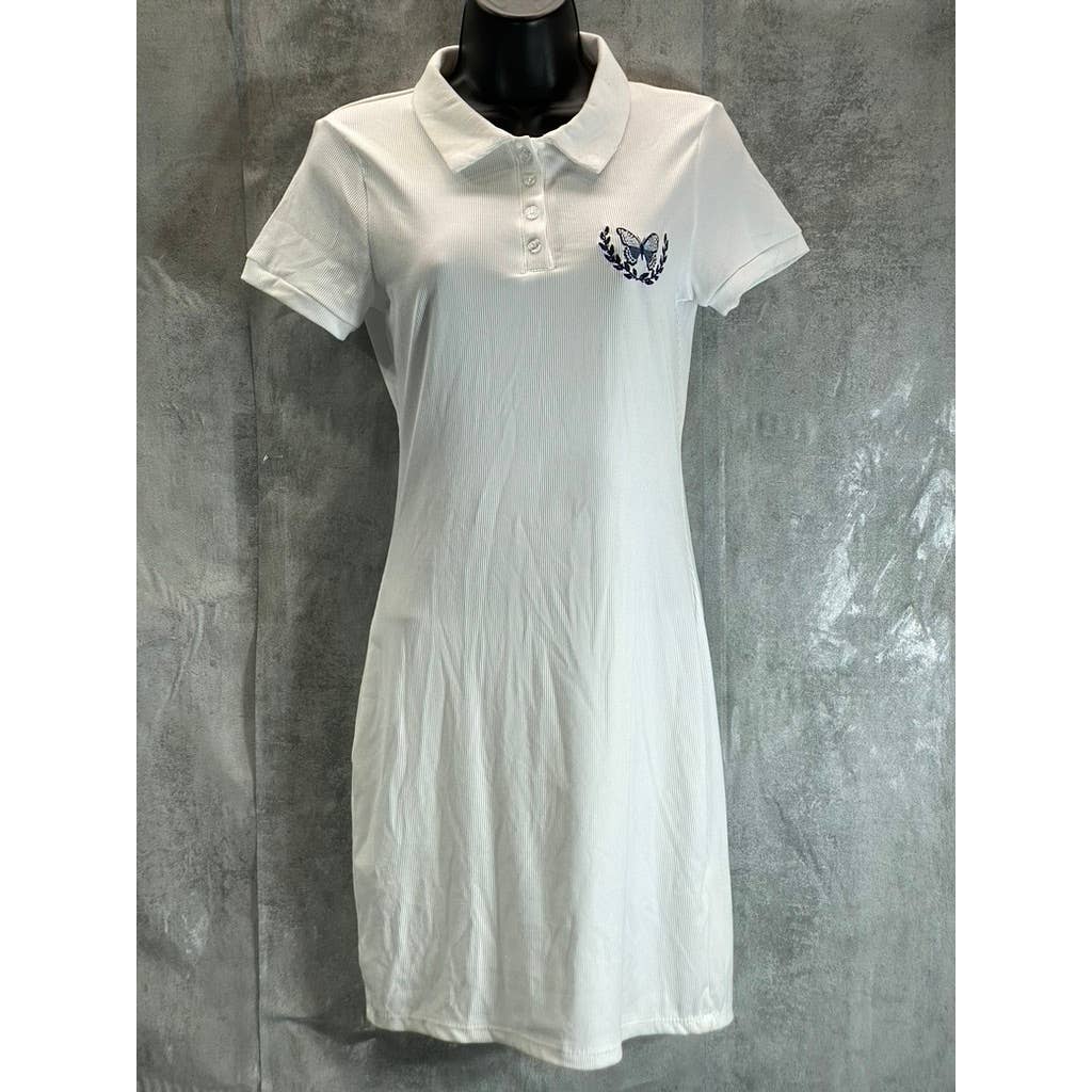 ULTRA FLIRT Juniors' White Butterfly Graphic Short-Sleeve Bodycon Polo Dress