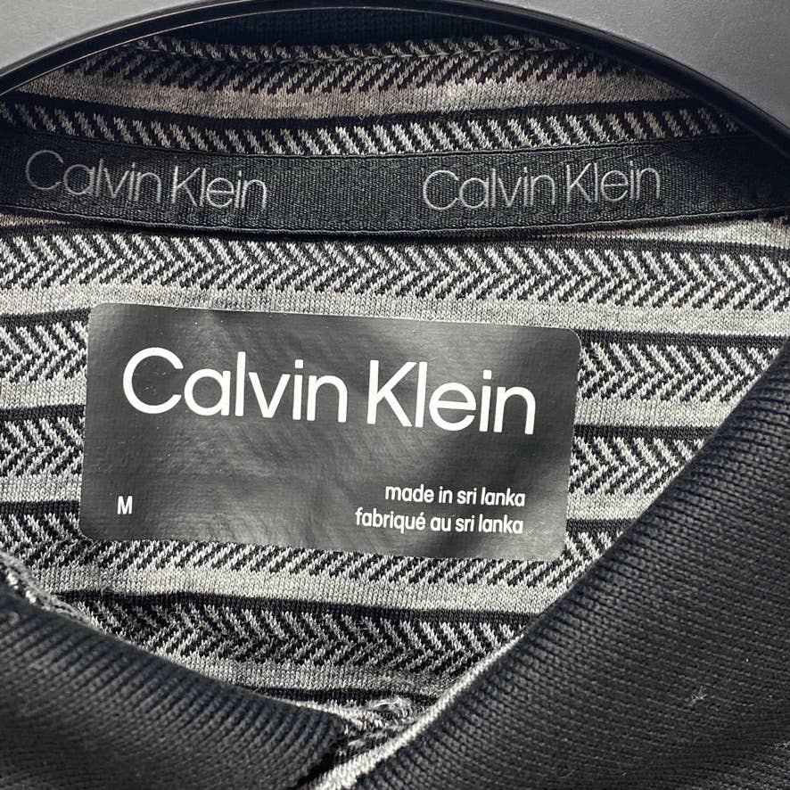 CALVIN KLEIN Black Liquid Touch Micro Stripe Short Sleeve Polo Shirt SZ M