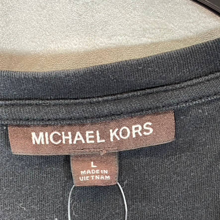 MICHAEL KORS Men's Black Basic Crewneck Embroidered Logo T-Shirt SZ L