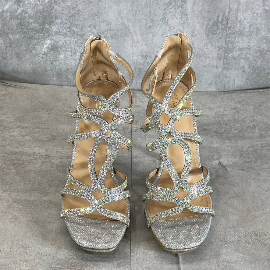 THALIA SODI Women's Silver Rhinestone Remini Strappy Evening Sandals SZ 8