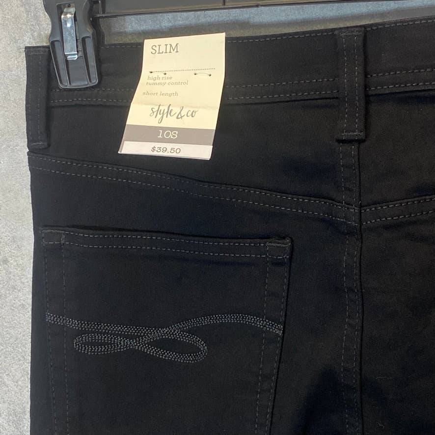 STYLE & CO Women's Short Noir Wash High-Rise Tummy Control Slim-Leg Denim Jeans SZ 10S