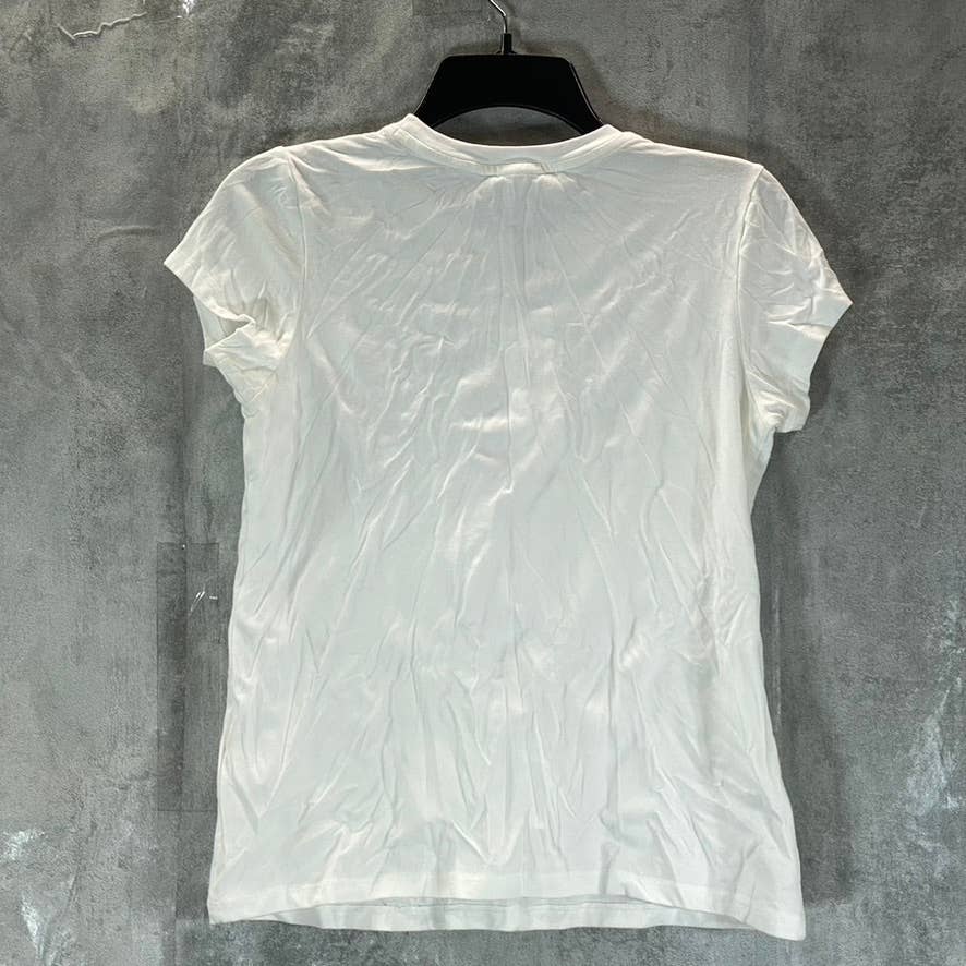 CALVIN KLEIN Women's White Logo Embellished Crewneck Short Sleeve T-Shirt SZ XS