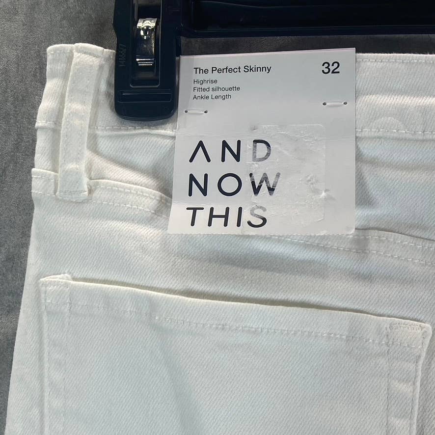 AND NOW THIS Women's White The Perfect Skinny High-Rise Raw-Hem Button-Fly Jeans