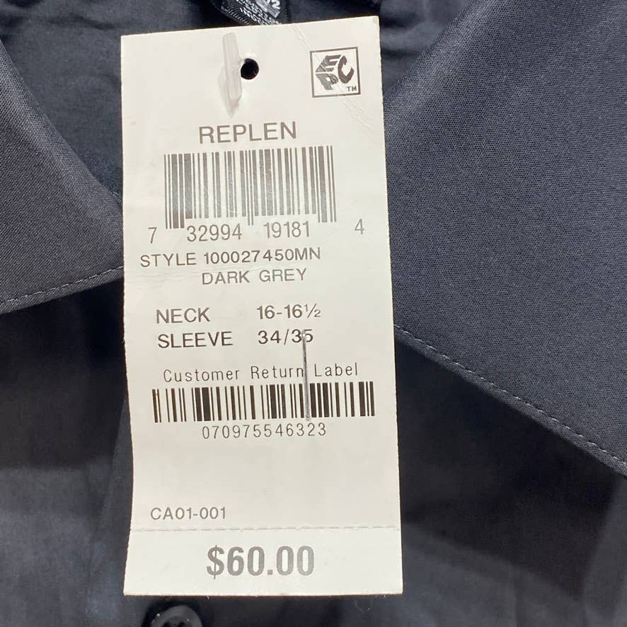 ALFANI Dark Grey Slim-Fit Stretch Solid Dress Shirt SZ L