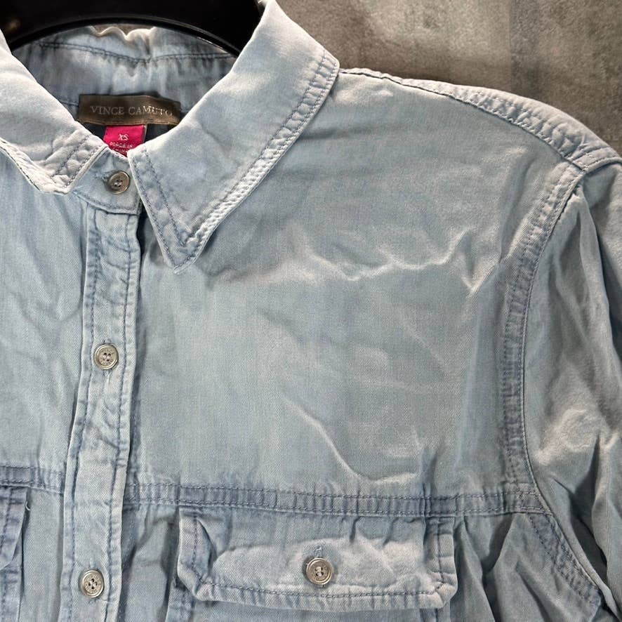 VINCE CAMUTO Women's Arctic Surf Denim Tab-Sleeve Button-Down Top SZ XS