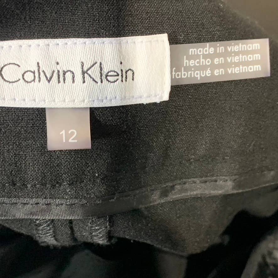 CALVIN KLEIN Women's Black Zip-Pocket Mid-Rise Straight-Leg Pants SZ 12
