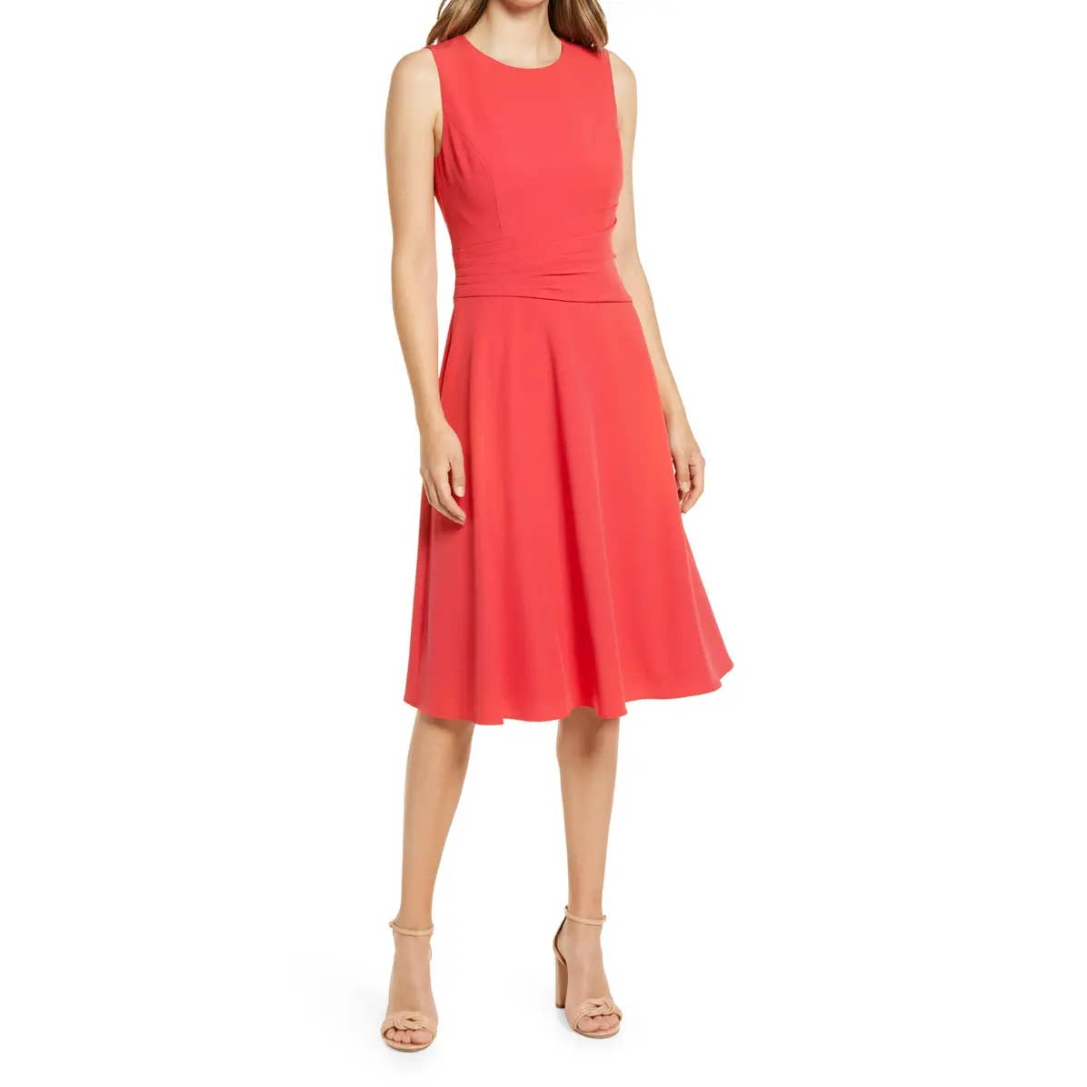 ELIZA J Women's Red Ruched Sleeveless Fit & Flare Knee Length Dress SZ 10