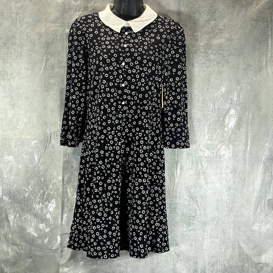 RILEY & RAE Women's Rich Black Ditsy-Print Collared 3/4 Puff Sleeve Dress SZ S