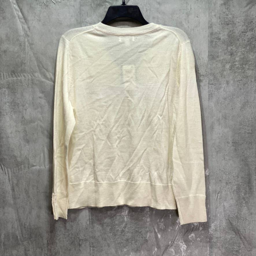 CHARTER CLUB Cloud Merino Wool Button-Cuff V-Neck Pullover Sweater SZ L