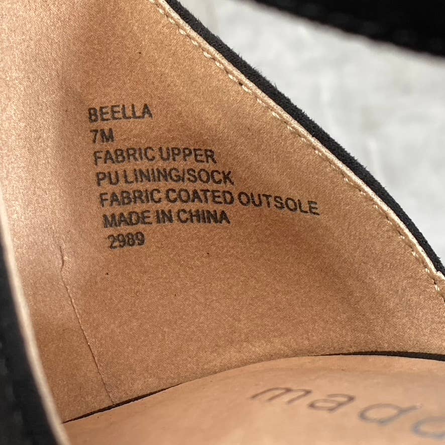 MADDEN GIRL Women's Black Fabric Bella Two-Piece Block-Heel Sandals SZ 7