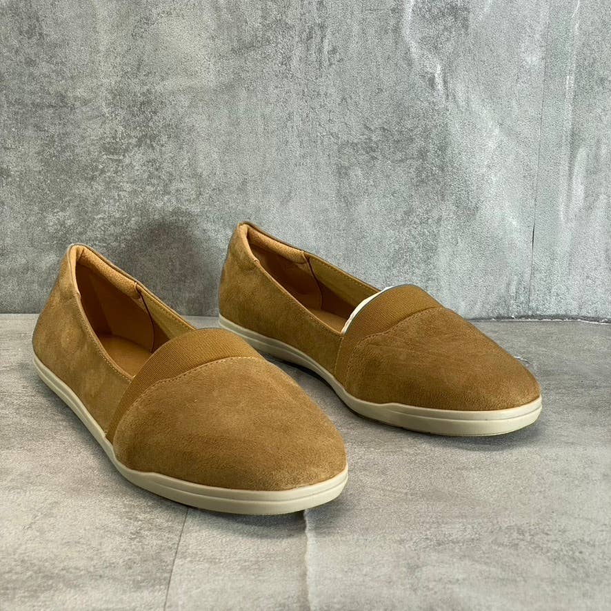 EASY SPIRIT Women's Wide Width Camel Leather Bounce Slip-On Flats SZ 8W