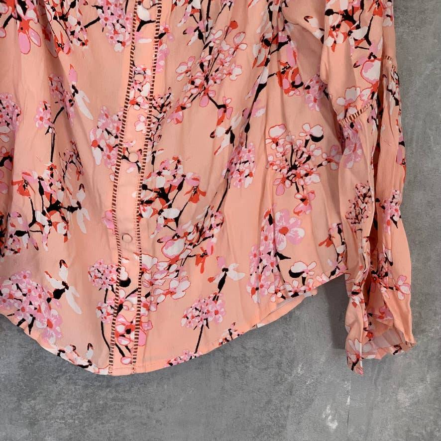 CUPCAKES AND CASHMERE Peach Parfait Printed Off-The-Shoulder Long Sleeve Top SZ XL